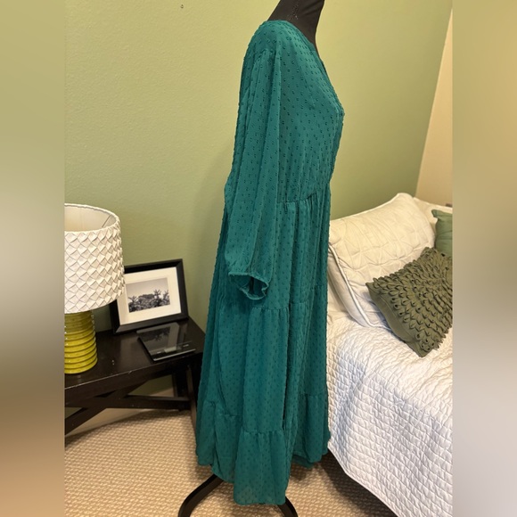 Torrid 4X Kelly Green Peasant Chiffon maxi dress long slip dress layered  24 26 - Picture 13 of 16